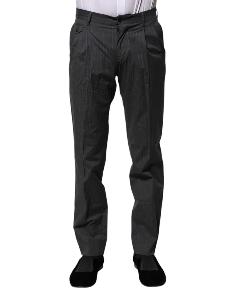 Dolce & Gabbana Men's Gray Striped Cotton Formal Pants Gray