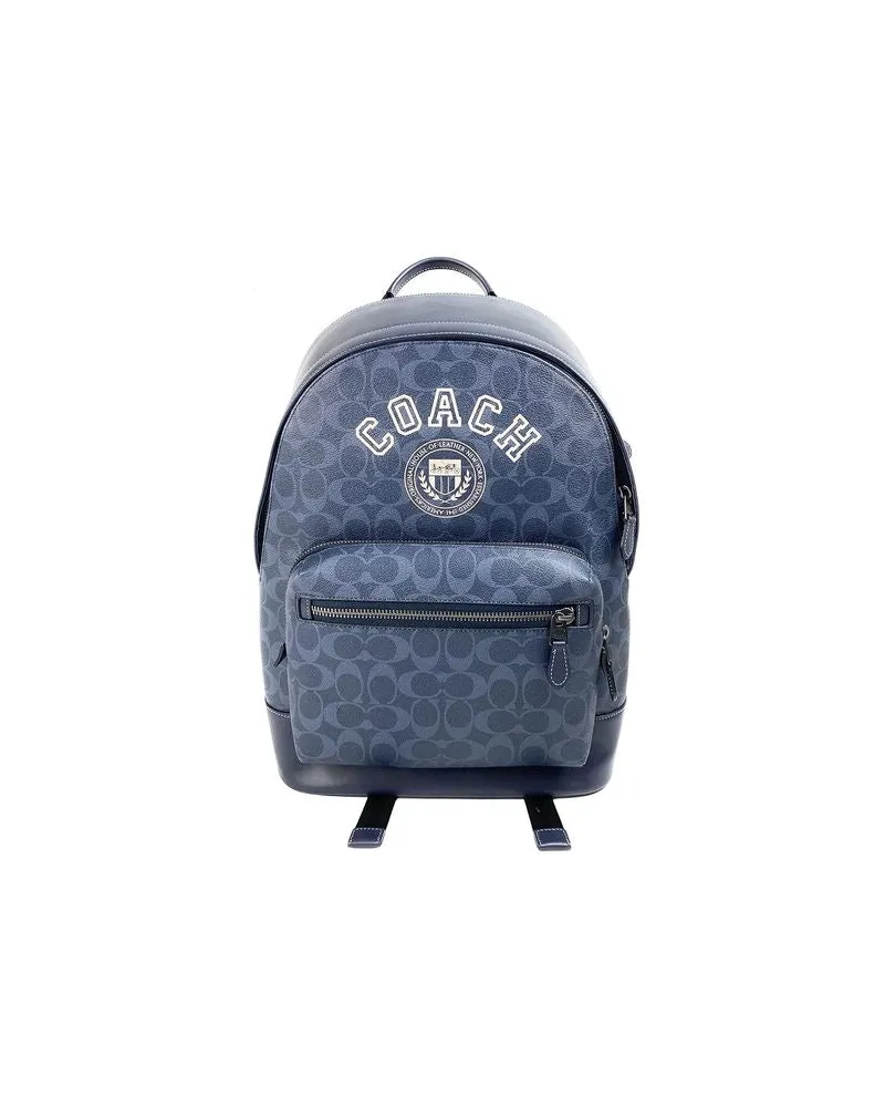 Coach Women's Backpack Denim-Black Cowhide Navy