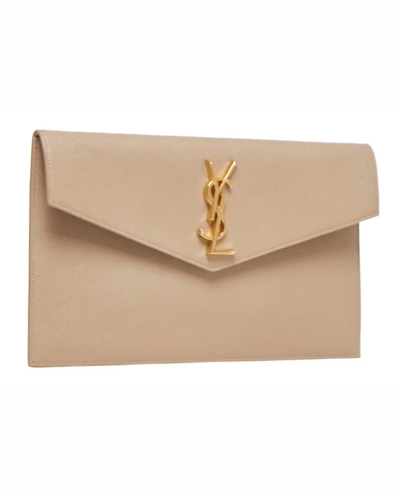 Saint Laurent Women's Clutch Uptown Beige Leather Calfskin Beige