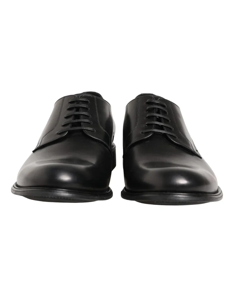 Dolce & Gabbana Black Calfskin Leather Derby Men Dress Shoes Black