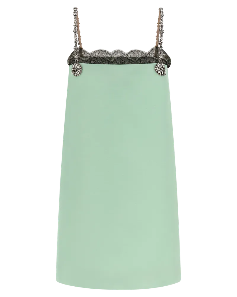 Valentino Garavani Crystal-Embroidered Lace Dress — Green Green