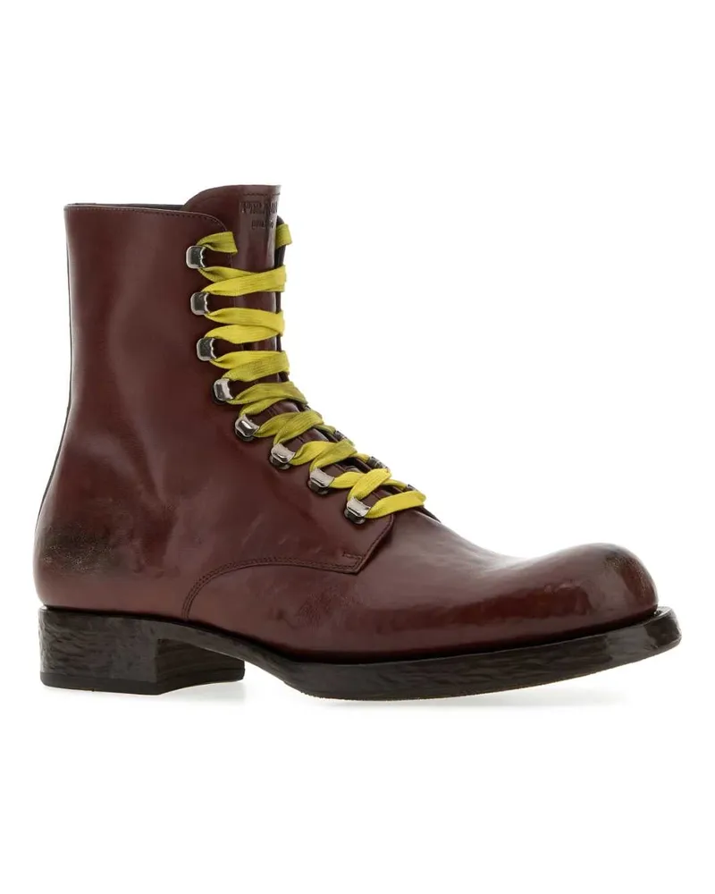 Prada Men's Brown Leather Ankle Boots Cacao Vitello Stivali Brown