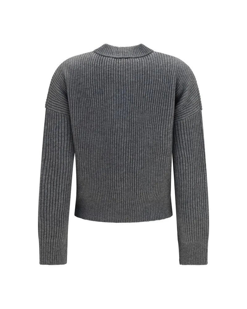 Max Mara Rib-Knit Merino Wool Cardigan — Gray 