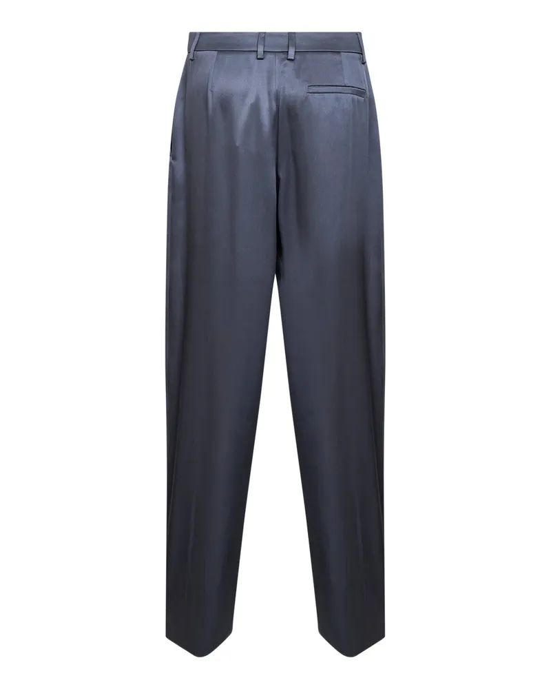 Giorgio Armani Women's Trousers Double Silk Satin Light Blue Blue