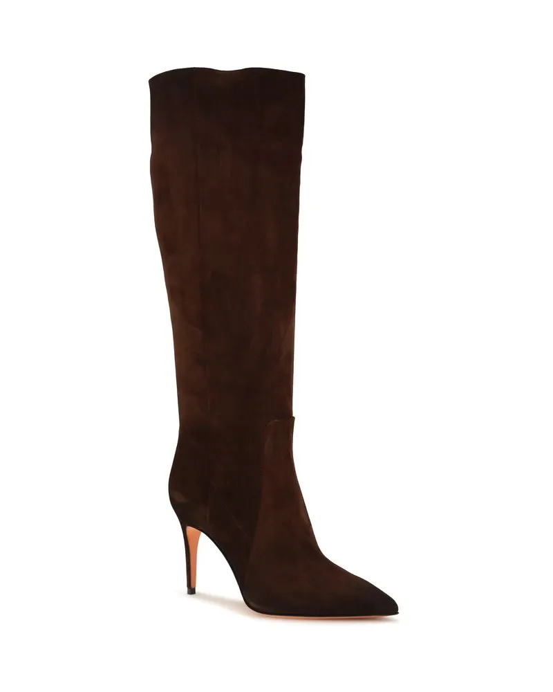 Santoni Women's Brown Calf Leather Bos Taurus High Heel Boots Brown