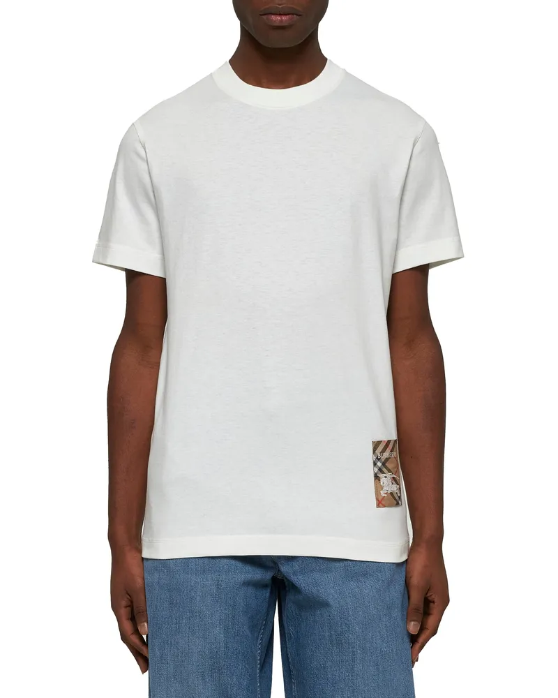 Burberry Men's Cotton T-Shirt With Check Appliqué Ivory T-Shirts And Polos White