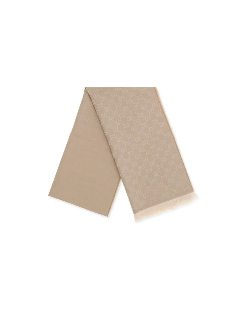 Gucci GG Embroidered Wool Scarf — Beige Beige