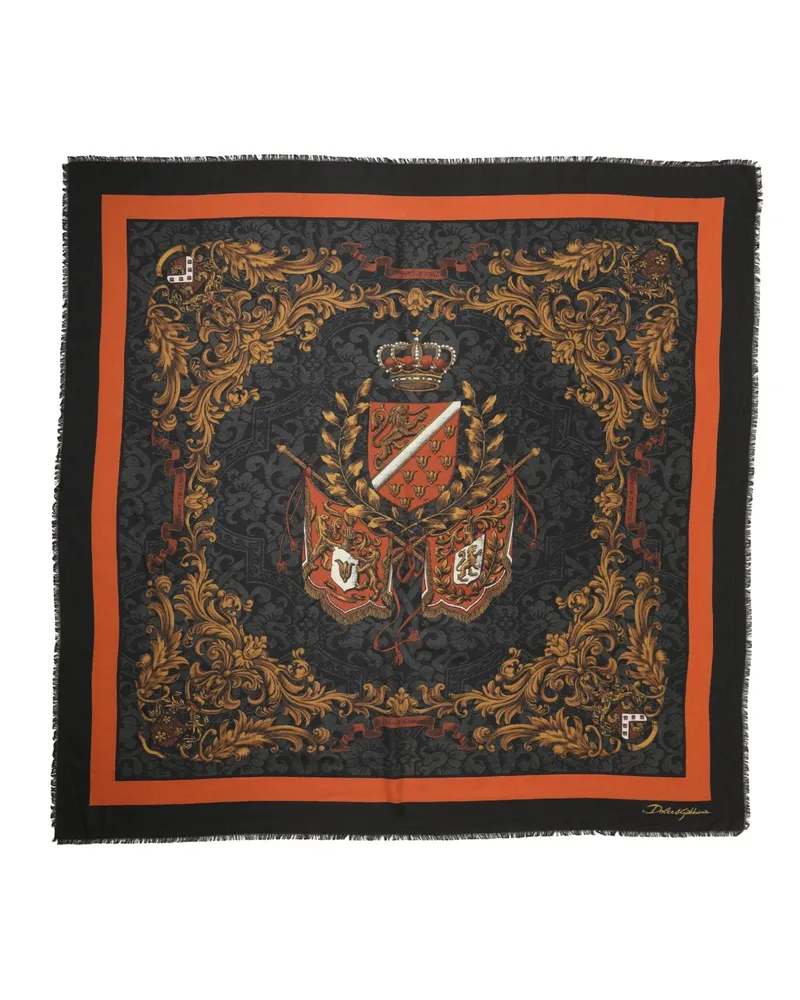 Dolce & Gabbana Multicolor Crest Print Cashmere 272cm X 132cm Men Scarf Silk Multicolor
