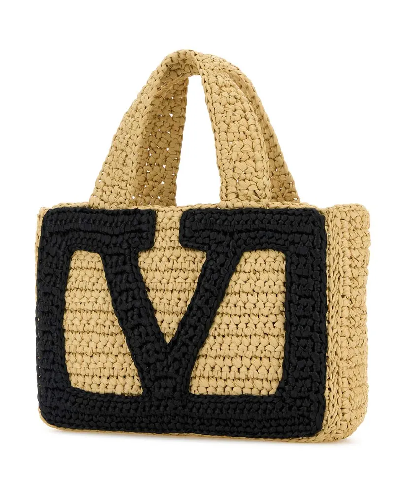Valentino Garavani Women's Raffia Small Viva Superstar Shopping Bag Naturalenero Borse A Mano Beige