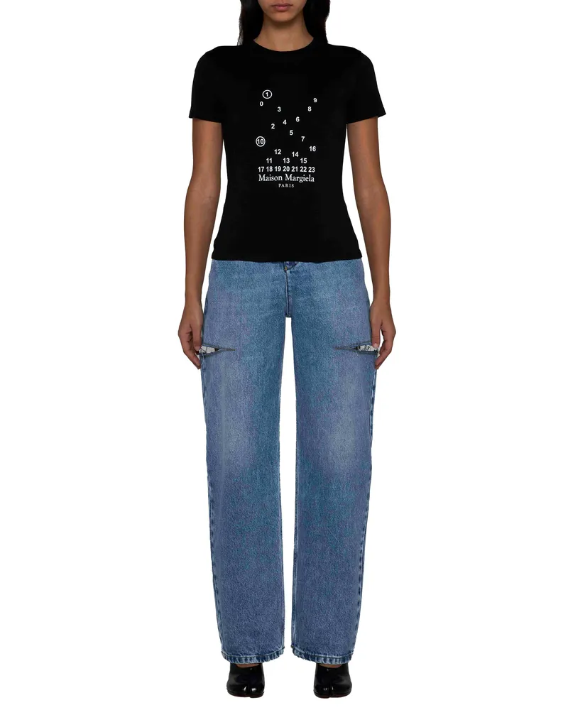 Maison Margiela Women's Jeans High-Waisted Wide-Leg Cut-Out Blue Cotton Blue