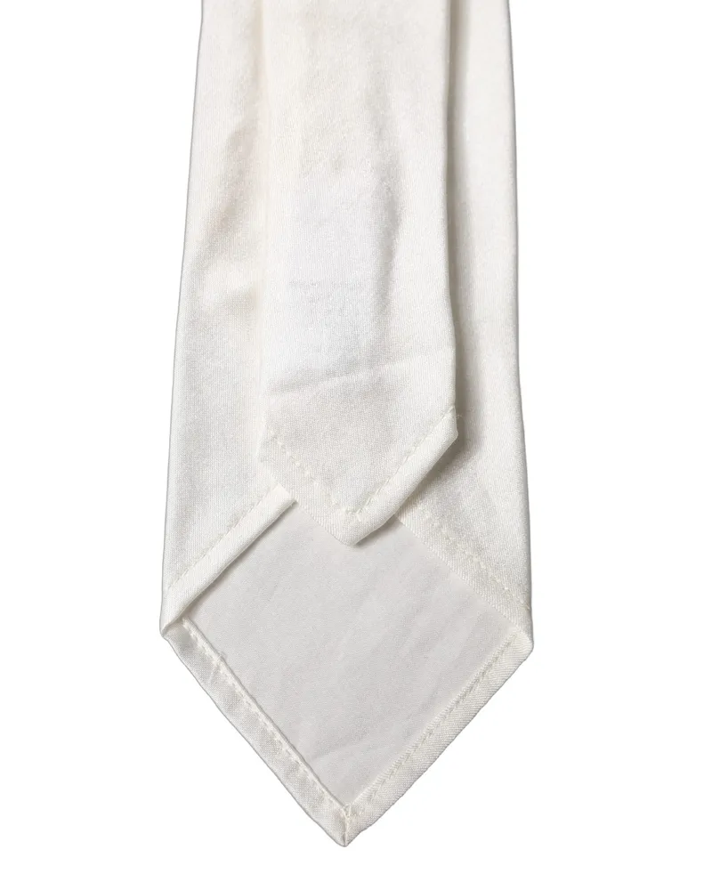 Dolce & Gabbana White Solid Silk Blend Adjustable Men Tied Necktie Tie Cotton Viscose White