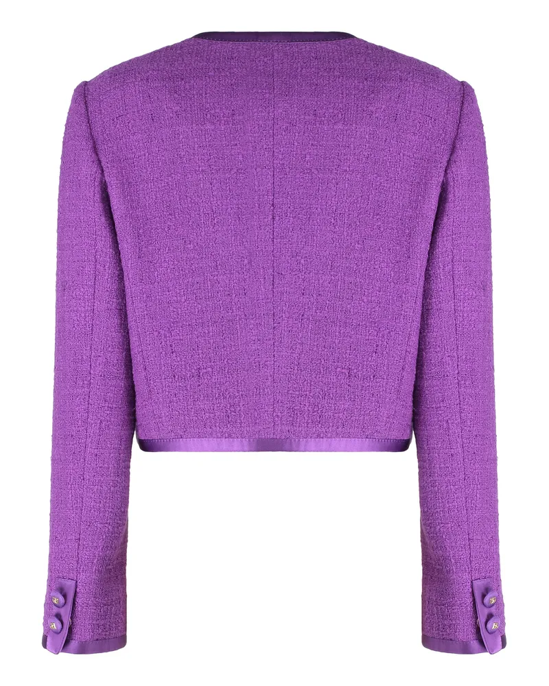 Dolce & Gabbana Women's Tweed Jacket With Front Pockets Purple Cotton Blazers Purple