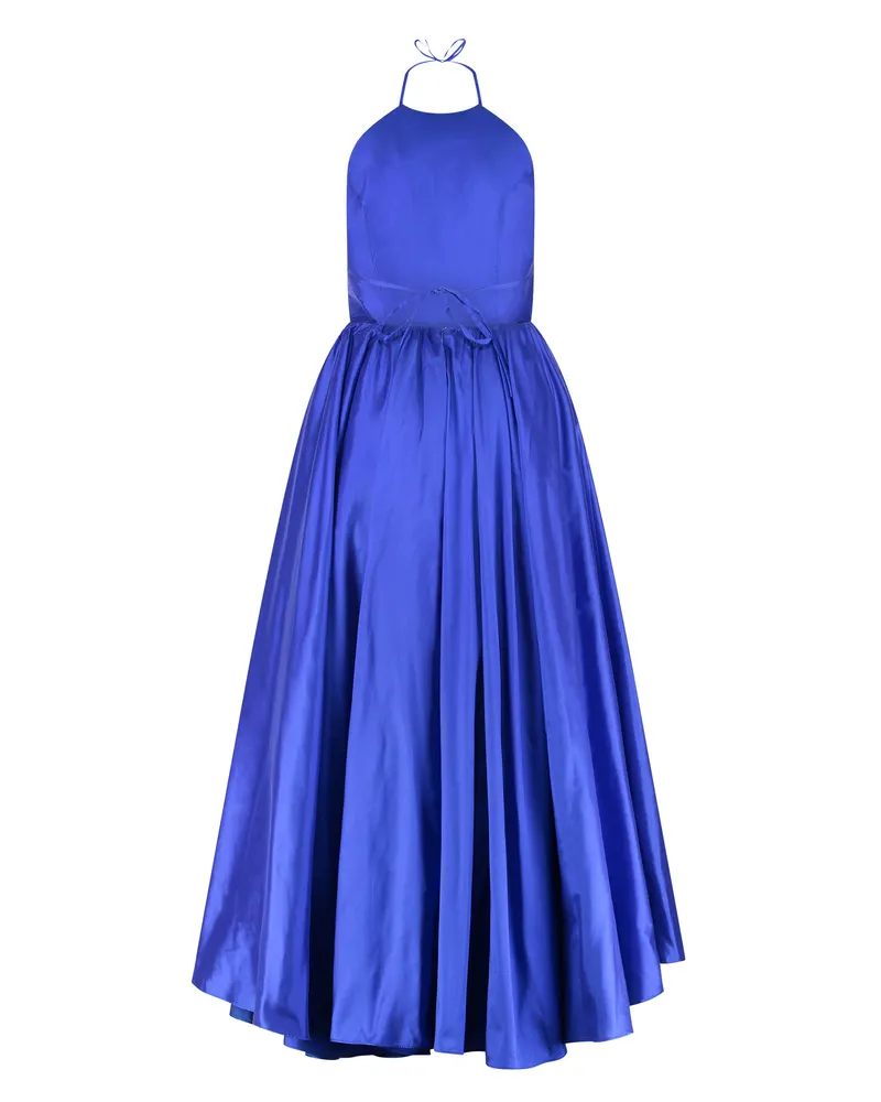 NEW ARRIVALS Women's Blue Open-Back Silk Gown Evening Dresses Blue