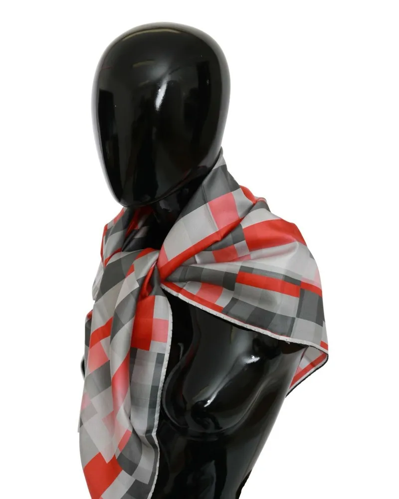 CoSTUME NATIONAL Women's Gray Red Silk Shawl Foulard Wrap Scarf Red