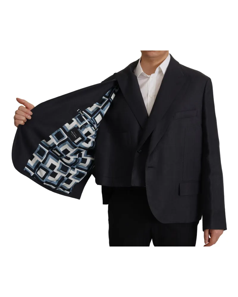 Dolce & Gabbana Blue Linen Formal Mens Blazer Jacket Clothing Navy