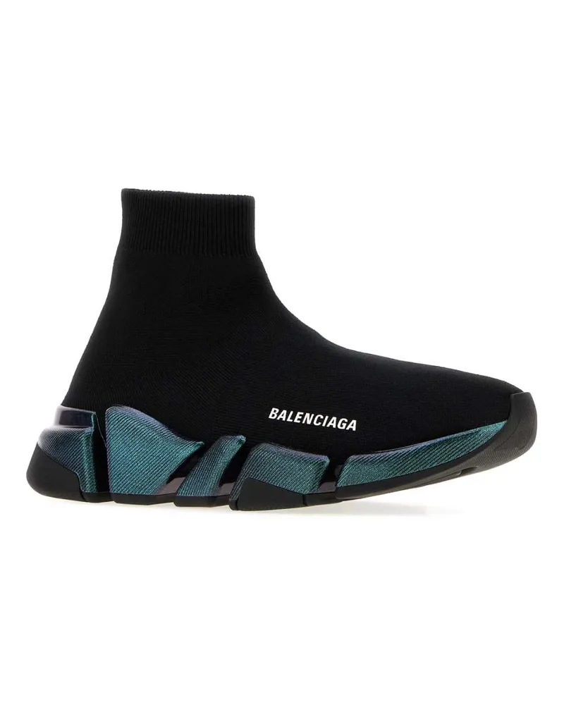 Balenciaga Women's Black Stretch Fabric Speed 2.0 Sneakers - Blue Black