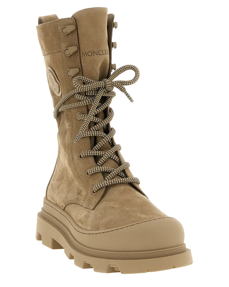 Moncler Women's Beige Leather Lace-Up Boots Beige