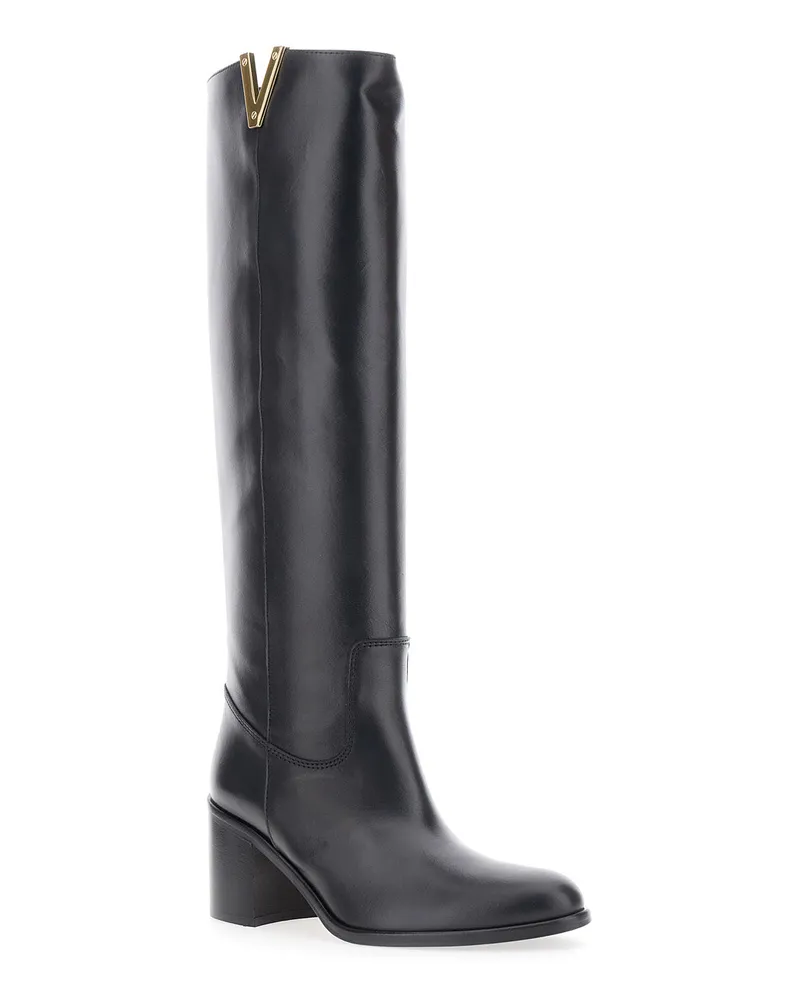 Via Roma 15 Women's Black Knee-High Boots With Cut-Outs Cow Black