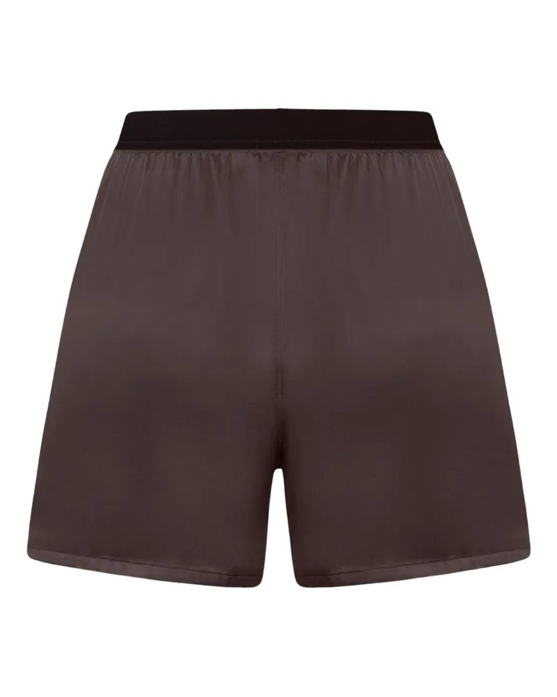 Tom Ford Silk Logo-Waistband Shorts — Brown Brown