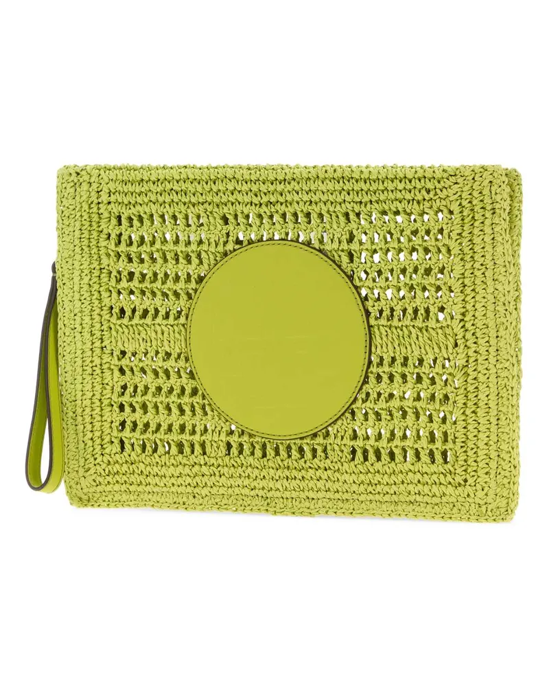 Tory Burch Women's Light Green Raffia Ella Clutch Citrusgreen Portafogli Wallet Green