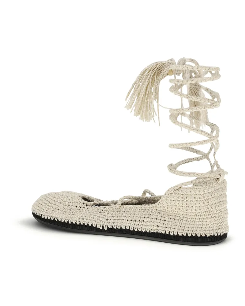 Alanui Women's Lace-Up Ballerinas Arpa Black General Recycled Polyester Sandal Beige