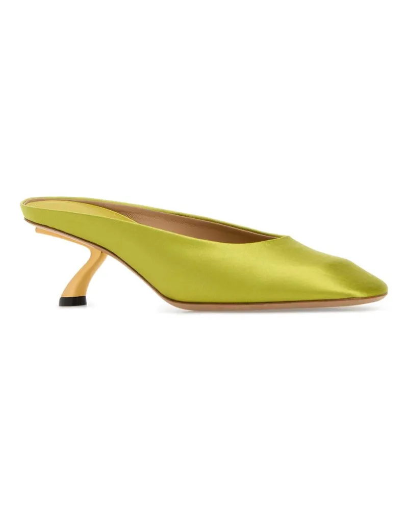 Ferragamo Women's Acid Green Satin Safi Mules Antiqyel Scarpe Con Tacco High Heel Shoes Yellow