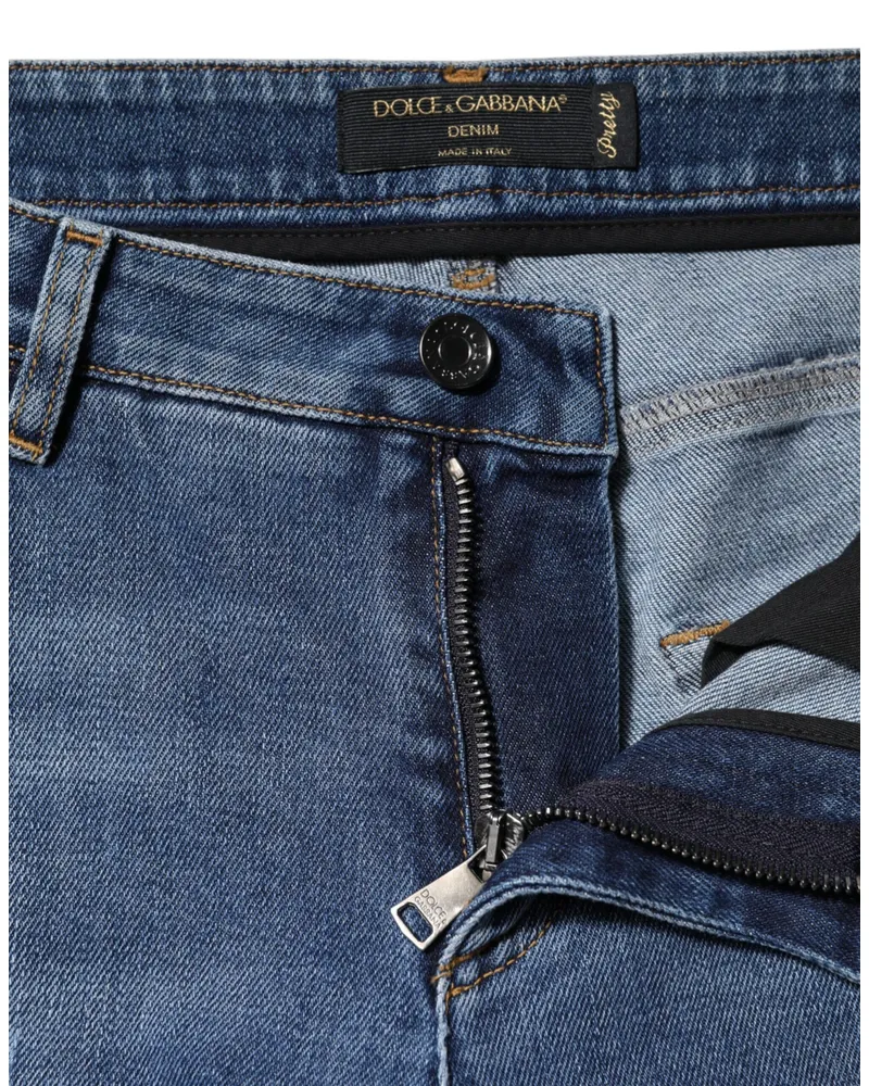 Dolce & Gabbana Women's Blue Tattered Cotton Low Waist Denim Jeans Clothing Blue