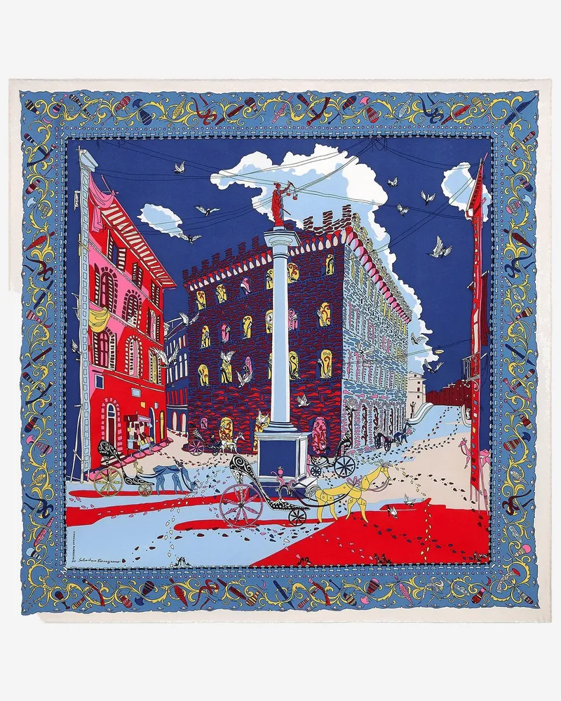 Ferragamo Women's Silk Scarf Blue Scarfs Blue