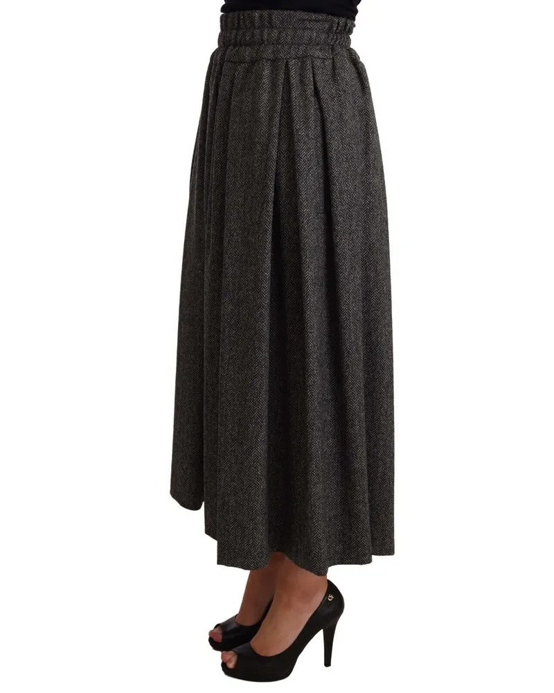 Dolce & Gabbana Women Gray Wool High Waist A-Line Piece Skirt Gray