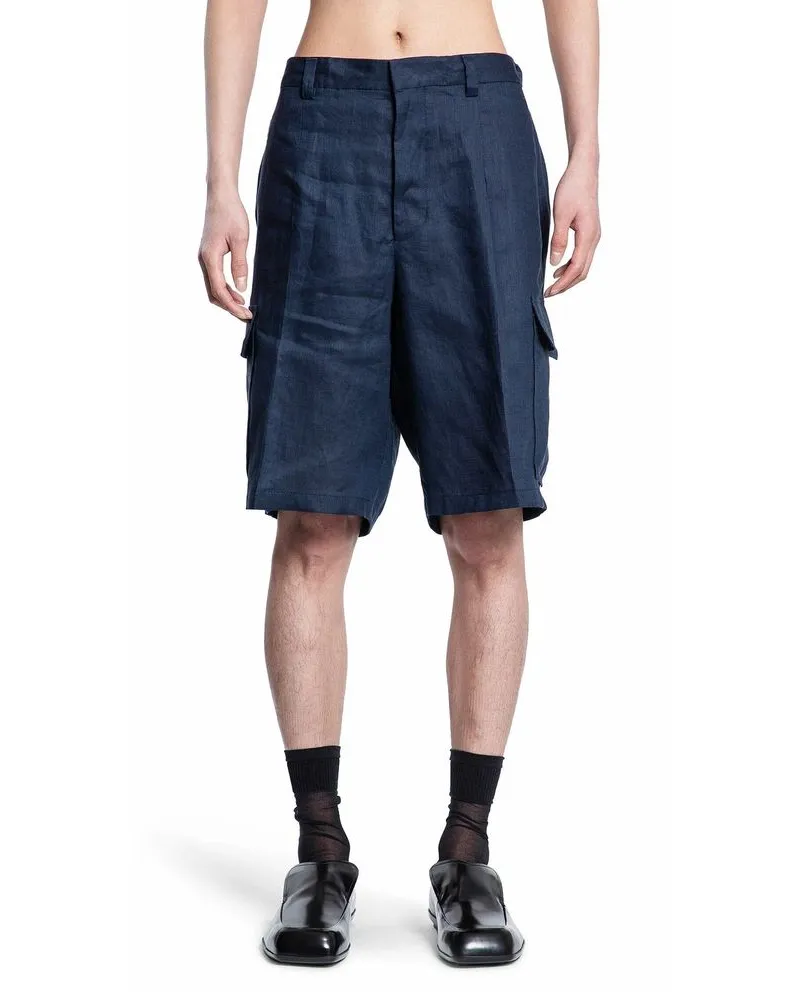 Prada Men's Blue Linen Bermuda Shorts Navy