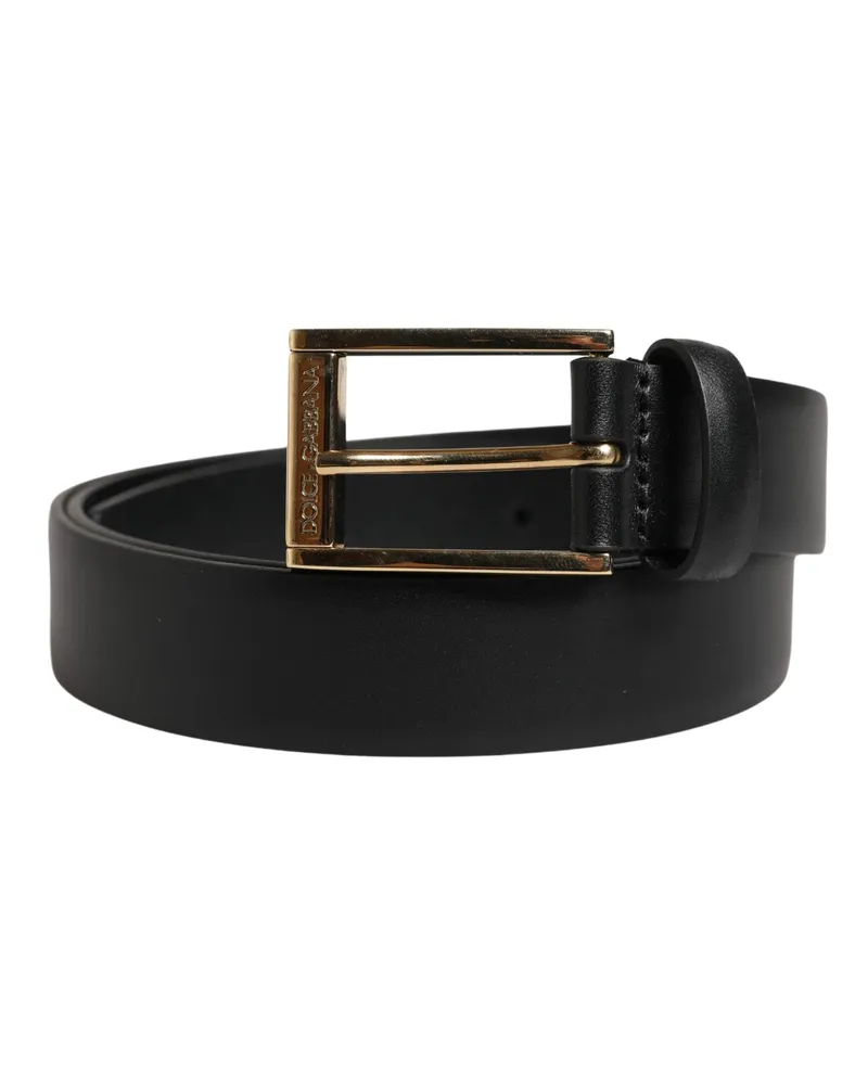 Dolce & Gabbana Men Black Classic Leather Metal Buckle Belt Calf Black
