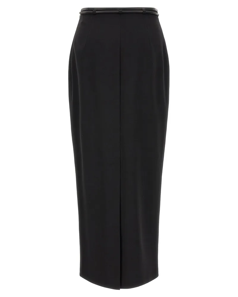 AGNONA High-Waisted Wool with Leather Belt Skirt — Black Black