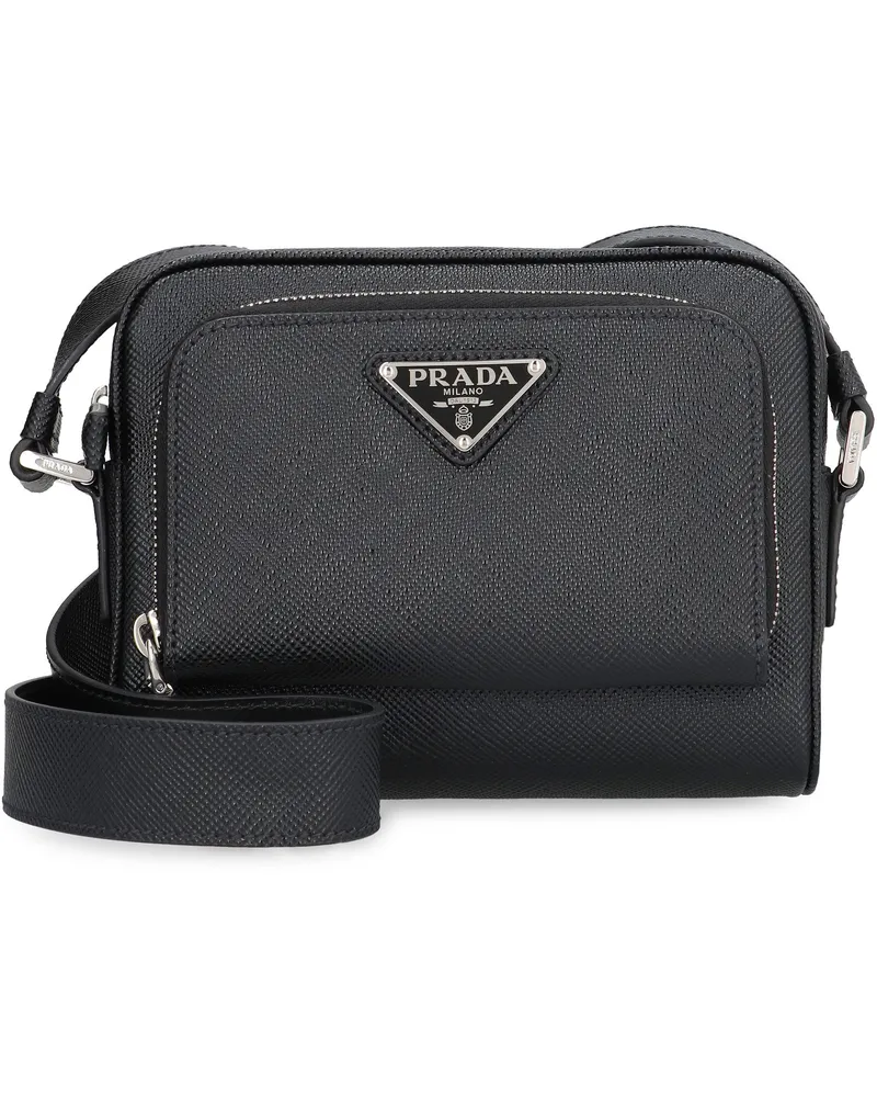 Prada Men's Messenger Bag Saffiano Calfskin Black Leather Black