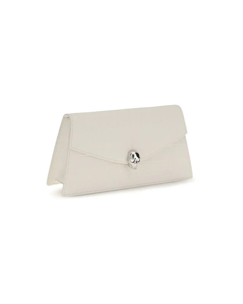 Alexander McQueen Skull Calfskin Leather Clutch — White White