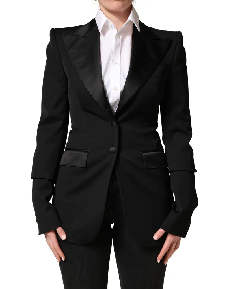 Dolce & Gabbana Women Black Wool Single Breasted Blazer Jacket Virgin Nylon Elastane Clothing Black