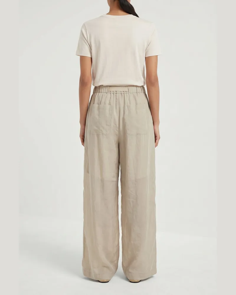 Brunello Cucinelli Wide-Leg Cotton Trousers — Cream Cream