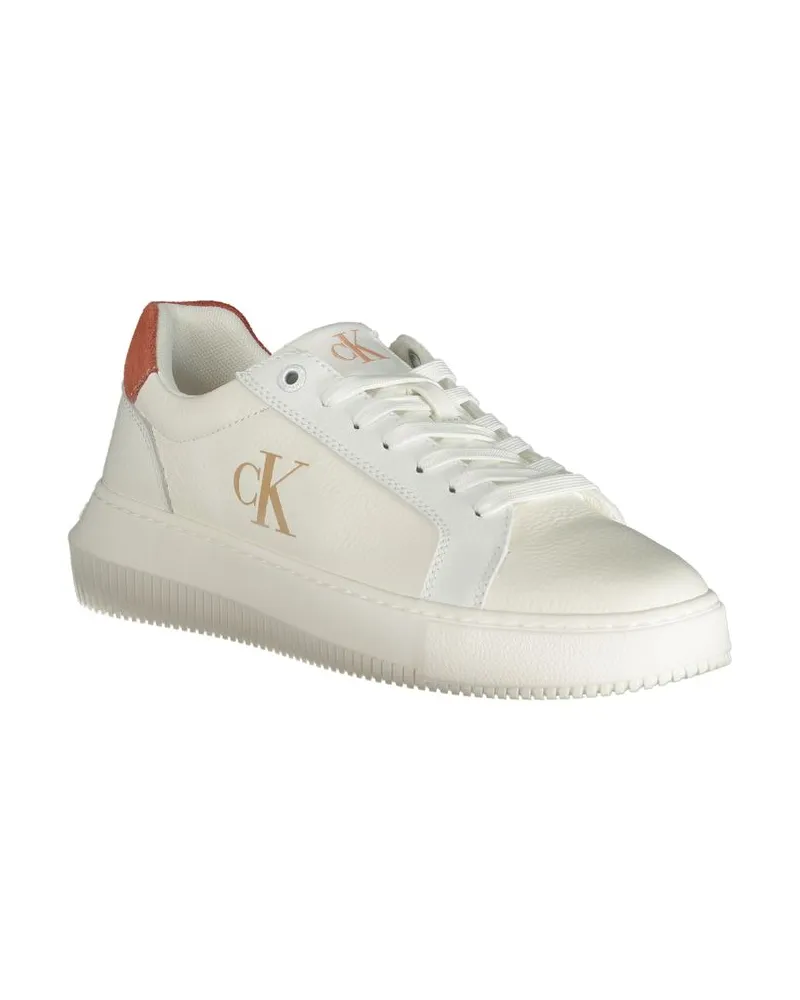 Calvin Klein Logo-Print Leather Sneaker — White White