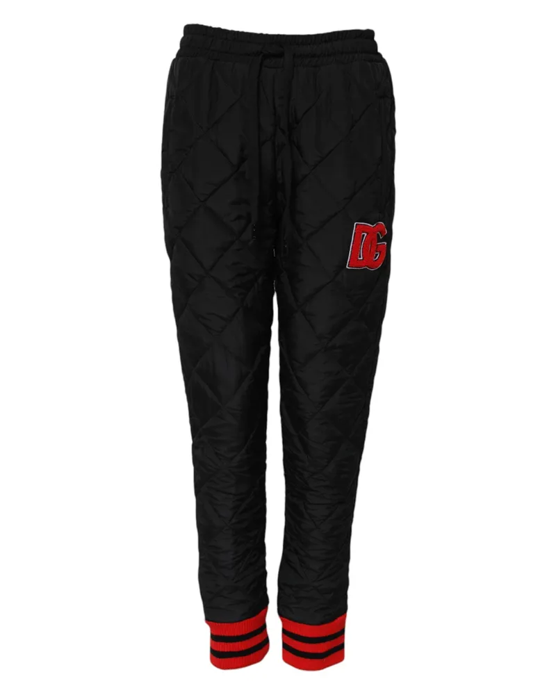 Dolce & Gabbana Women Black Quilted Mid Waist Jogger Pants Nylon Polyester Black