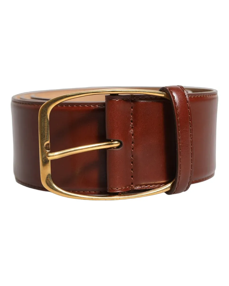 Dolce & Gabbana Women's Brown Calfskin Leather Gold Metal Buckle Belt Calf Brown