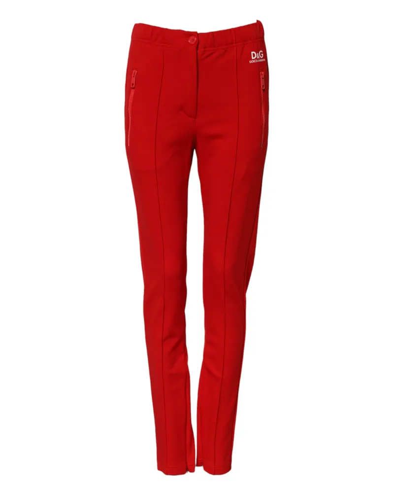 Dolce & Gabbana Women's Red Mid Waist Slim Fit Pants Viscose Nylon Elastane Red