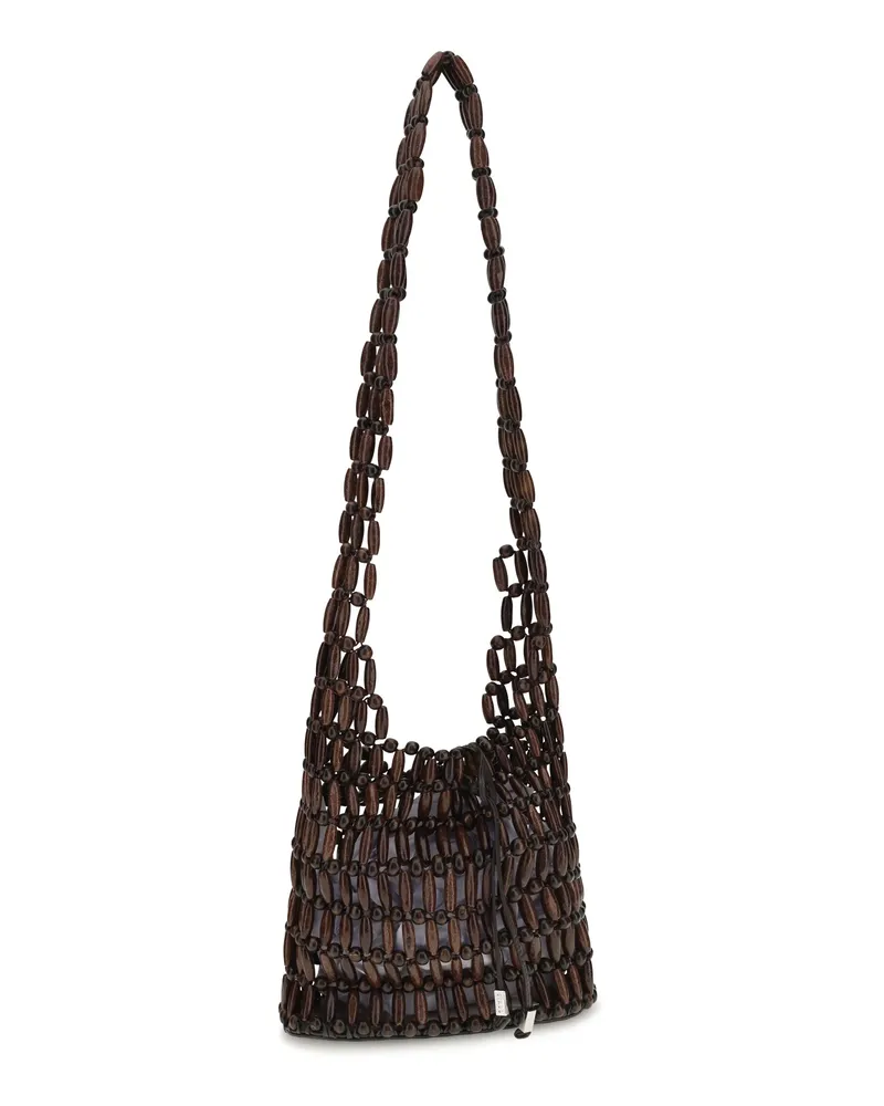 STAUD Women's Coronado Bag Wood Beads Shoulder Brown
