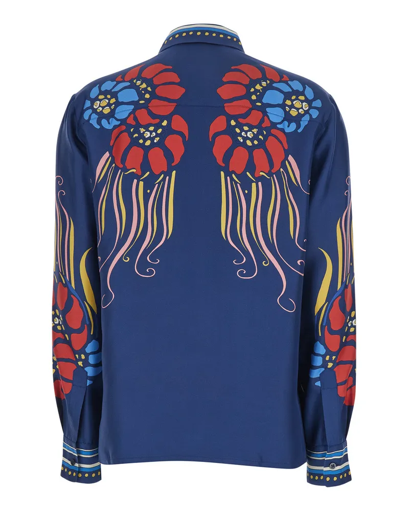 La DoubleJ Women's Silk Shirt Multicolour Print Blouses Navy