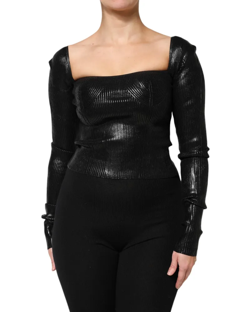 Dolce & Gabbana Women Black Viscose Long Sleeves Fitted Blouse Top Black