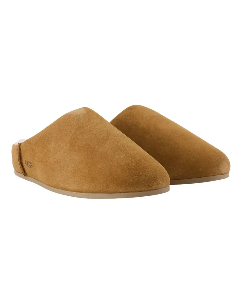 UGG Women's Elea Sandals -  Leather Brown Lambskin Shoes Mules Brown