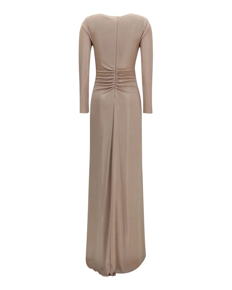 NISSA Women's Long Chiffon Dress With Crystal Detail Nude Polyester Nude