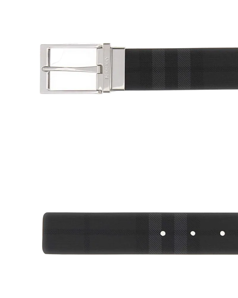 Burberry Men's Printed Canvas Reversible Check Belt Black Cinture Black
