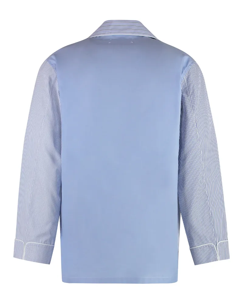 Maison Margiela Men's Striped Cotton Pajama Shirt Light Blue Light