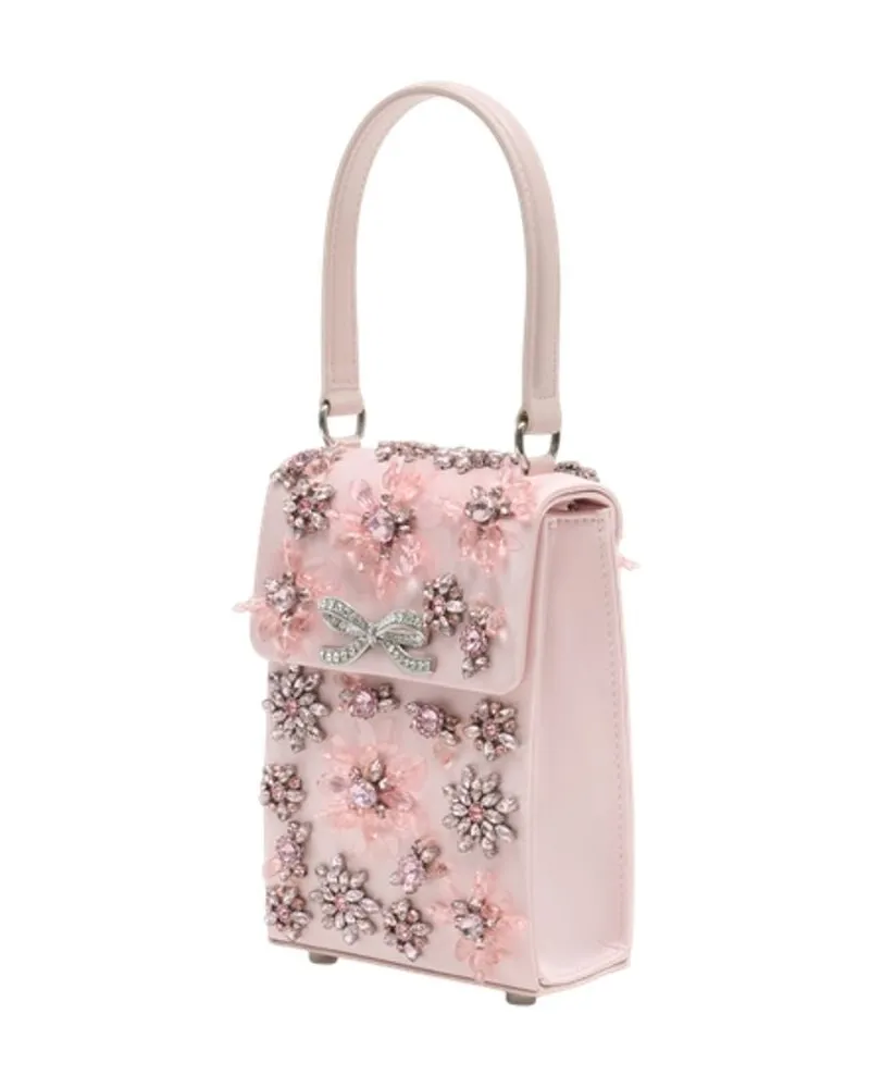 Self-Portrait Women's Jeweled Embellished Silk Mini Bag Pink With Crystal Pink