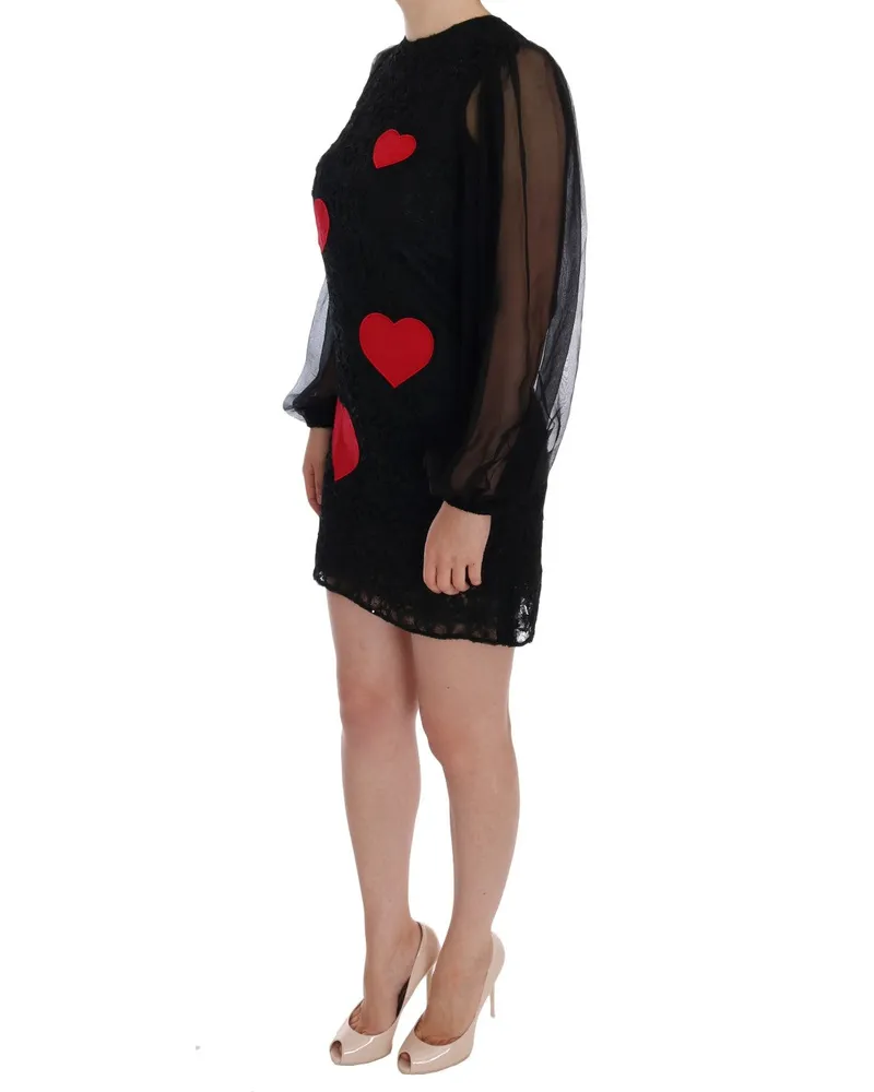 Dolce & Gabbana Women's Black Lace Red Heart Shift Dress Polyamide Black