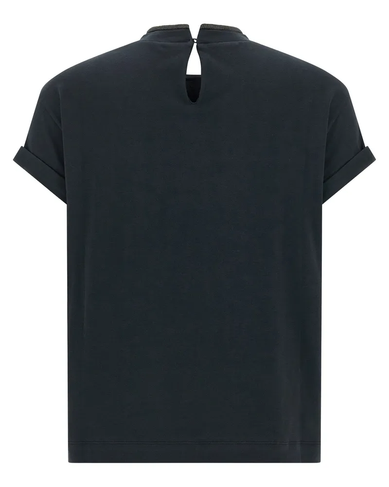 Brunello Cucinelli Shiny Collar T-shirt — Black Black